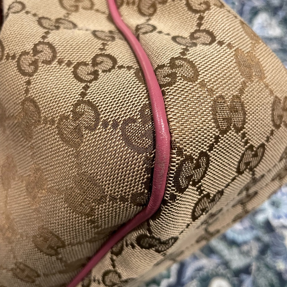 Gucci Sukey Top Handle Medium Tote GG Canvas with Mauve/Rose Leather Trim - Picture 12 of 15
